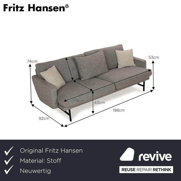 Fritz Hansen Lissoni Stoff Dreisitzer Hallingdal Grau