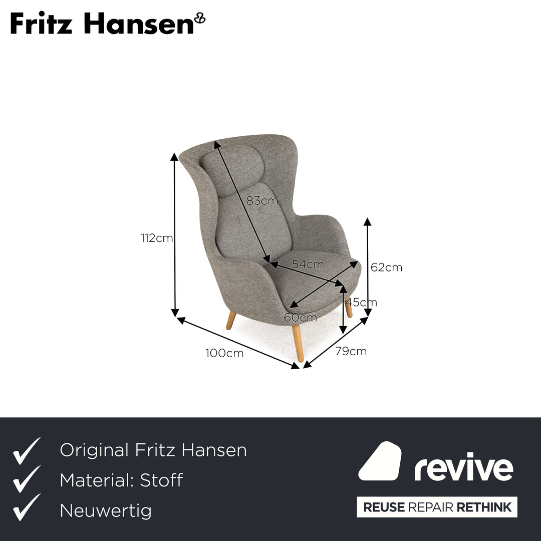 Fritz Hansen RO Stoff Sessel Grau Gestell Eiche natur