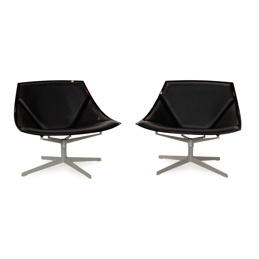 Fritz Hansen Space Leather Armchair Set Black 2x Armchairs