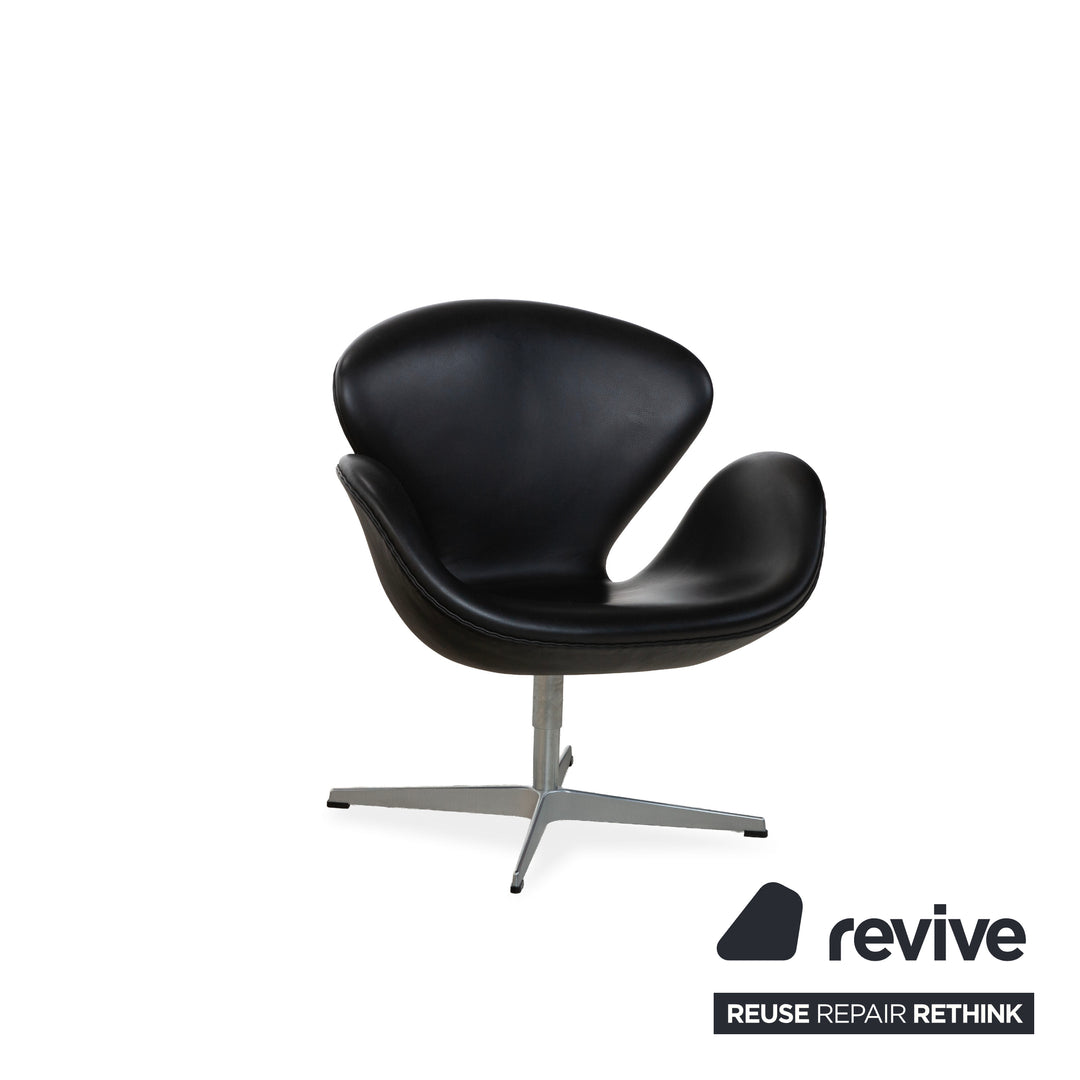 Fritz Hansen Swan Chair leather armchair black manual function with swivel stop function