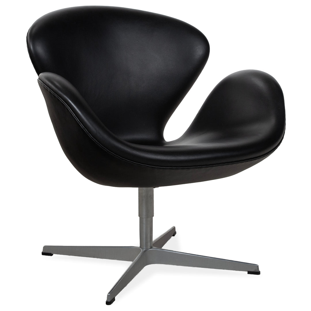Fritz Hansen Swan Chair Leder Sessel Schwarz manuelle Funktion mit Drehstopp Funktion