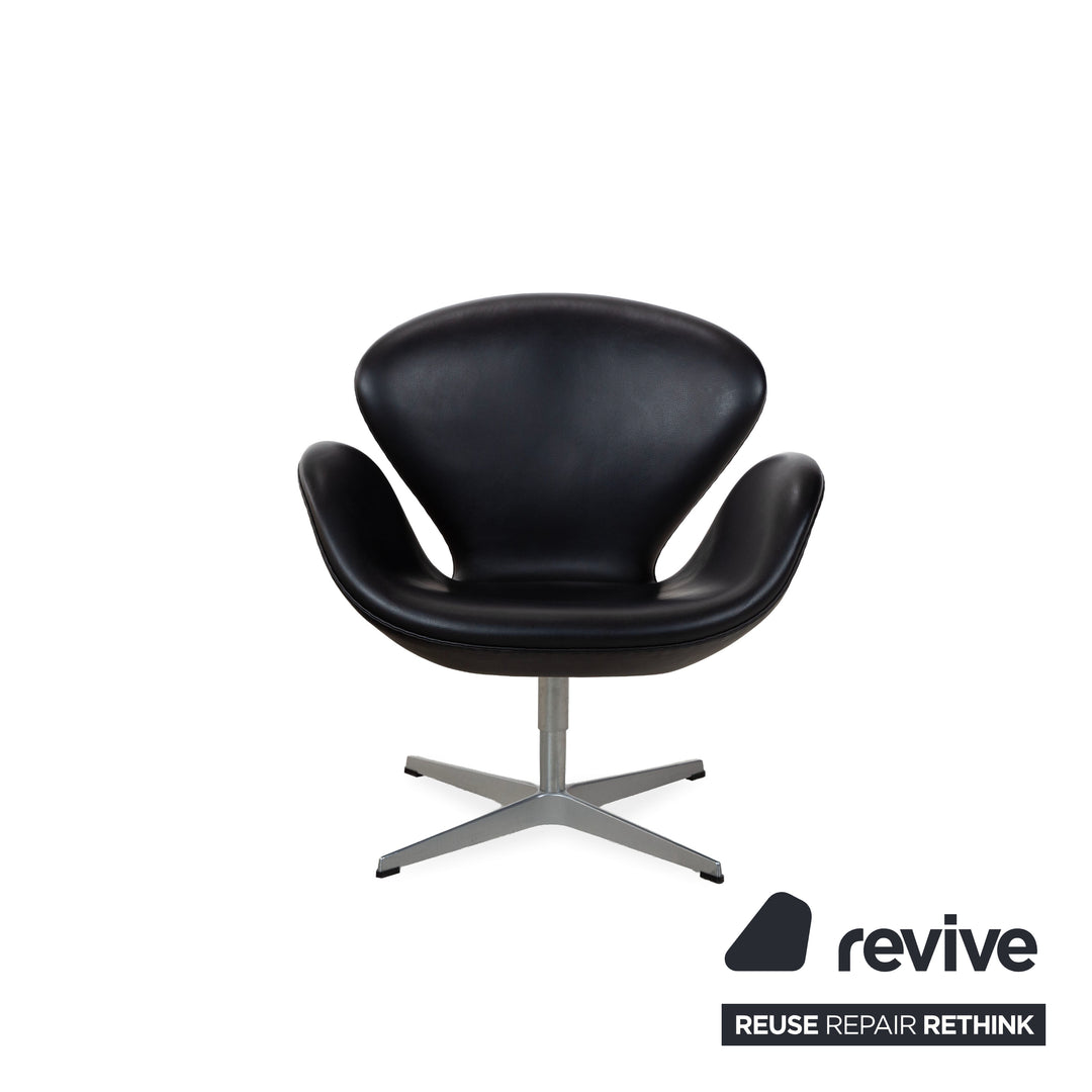 Fritz Hansen Swan Chair leather armchair black manual function with swivel stop function