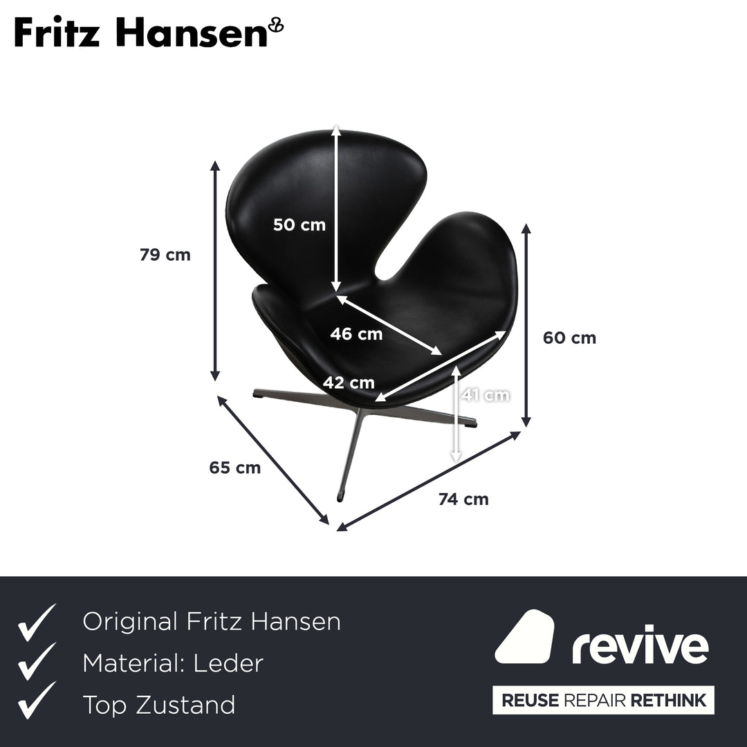 Fritz Hansen Swan Chair Leder Sessel Schwarz manuelle Funktion mit Drehstopp Funktion