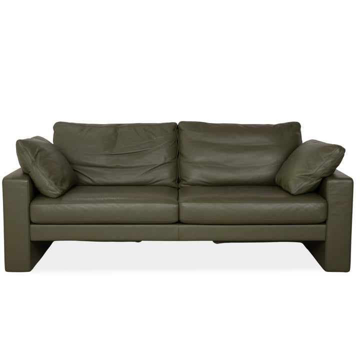 Canapé deux places en cuir vert olive FSM Claro avec fonctions manuelles et électriques