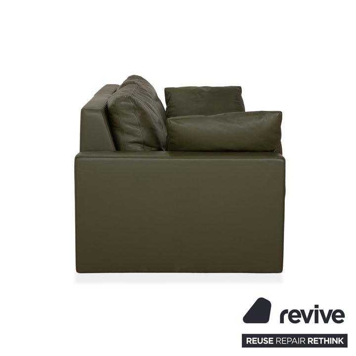 Canapé deux places en cuir vert olive FSM Claro avec fonctions manuelles et électriques