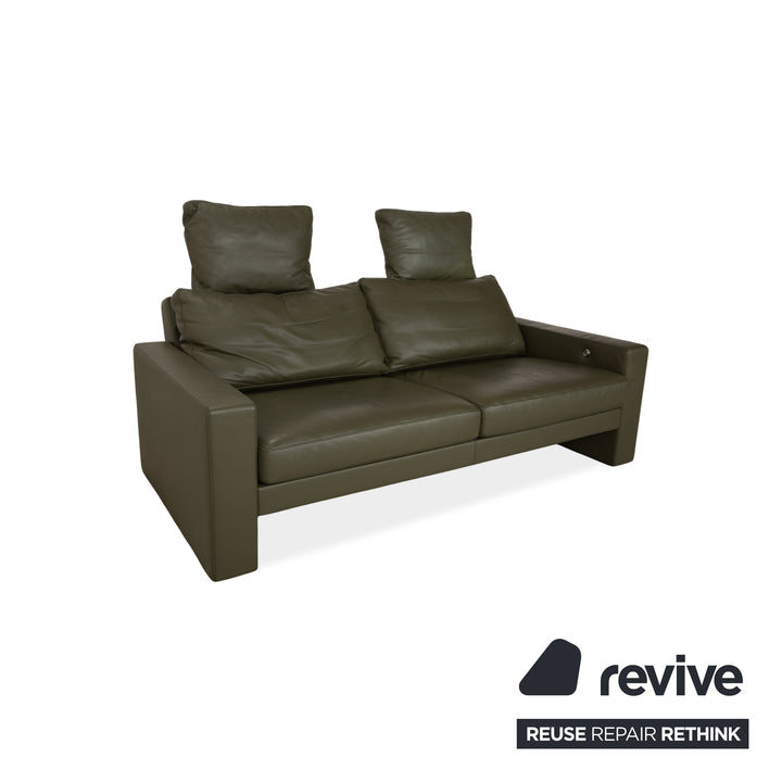 Canapé deux places en cuir vert olive FSM Claro avec fonctions manuelles et électriques