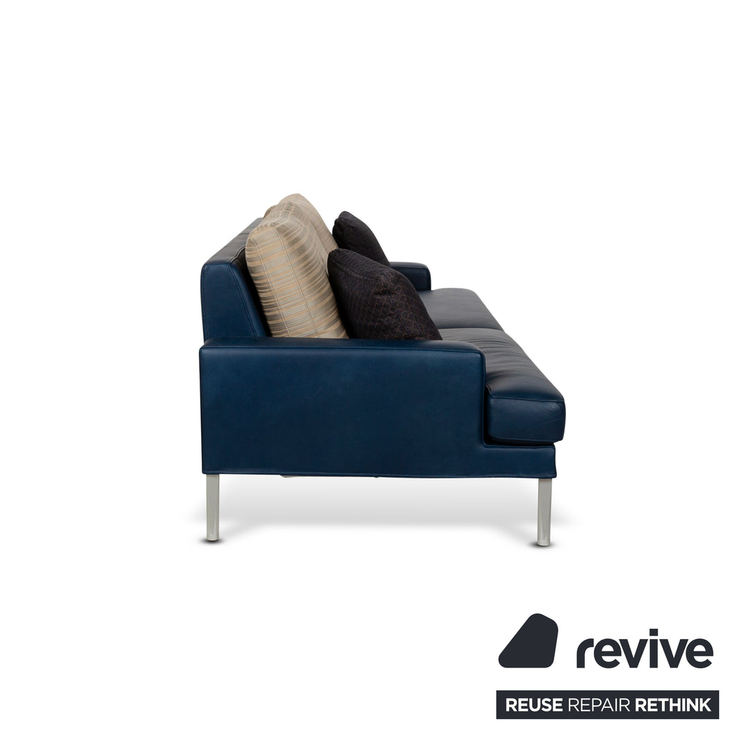 FSM Clarus cuir trois places bleu marron canapé canapé fonction manuelle