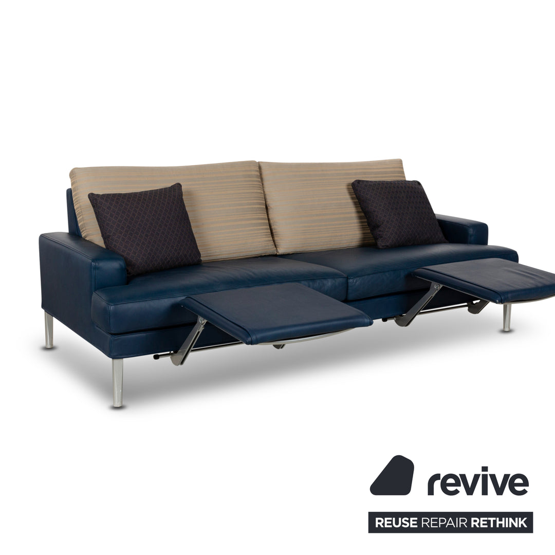 FSM Clarus cuir trois places bleu marron canapé canapé fonction manuelle