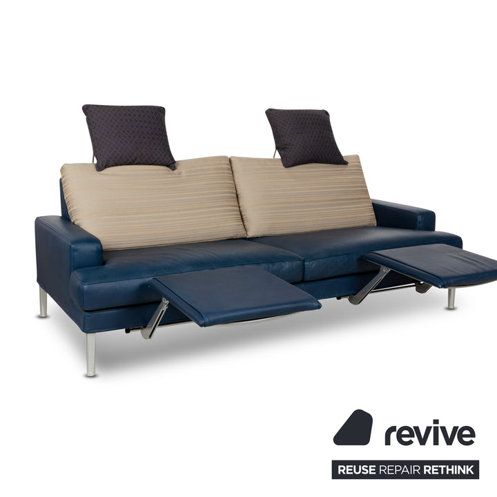 FSM Clarus cuir trois places bleu marron canapé canapé fonction manuelle