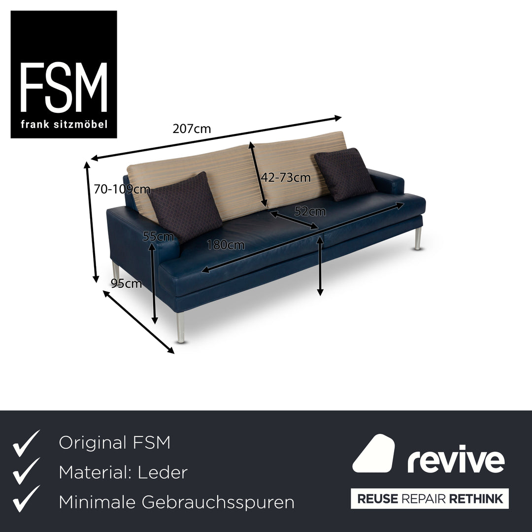 FSM Clarus cuir trois places bleu marron canapé canapé fonction manuelle