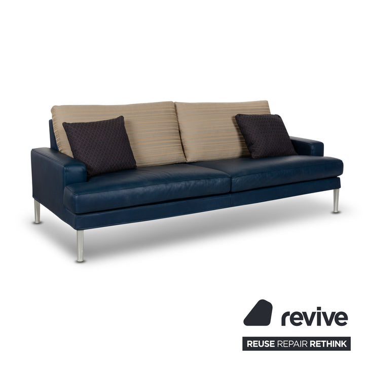 FSM Clarus cuir trois places bleu marron canapé canapé fonction manuelle
