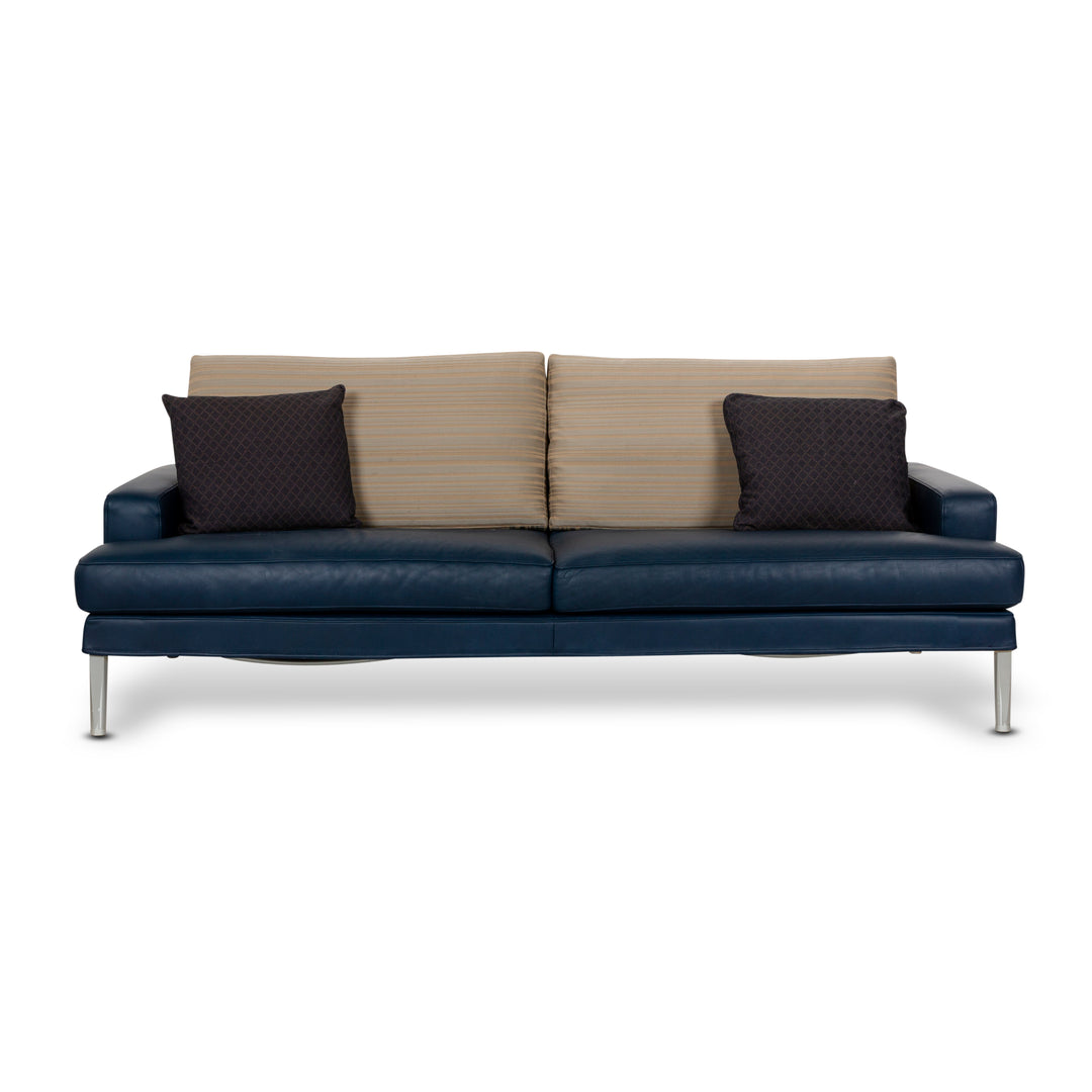 FSM Clarus Leather Three Seater Blue Brown Sofa Couch Manual Function