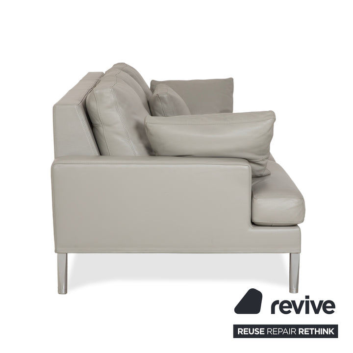 FSM Clarus Dreisitzer Leder Grau Hellgrau Sofa Couch manuelle Funktion