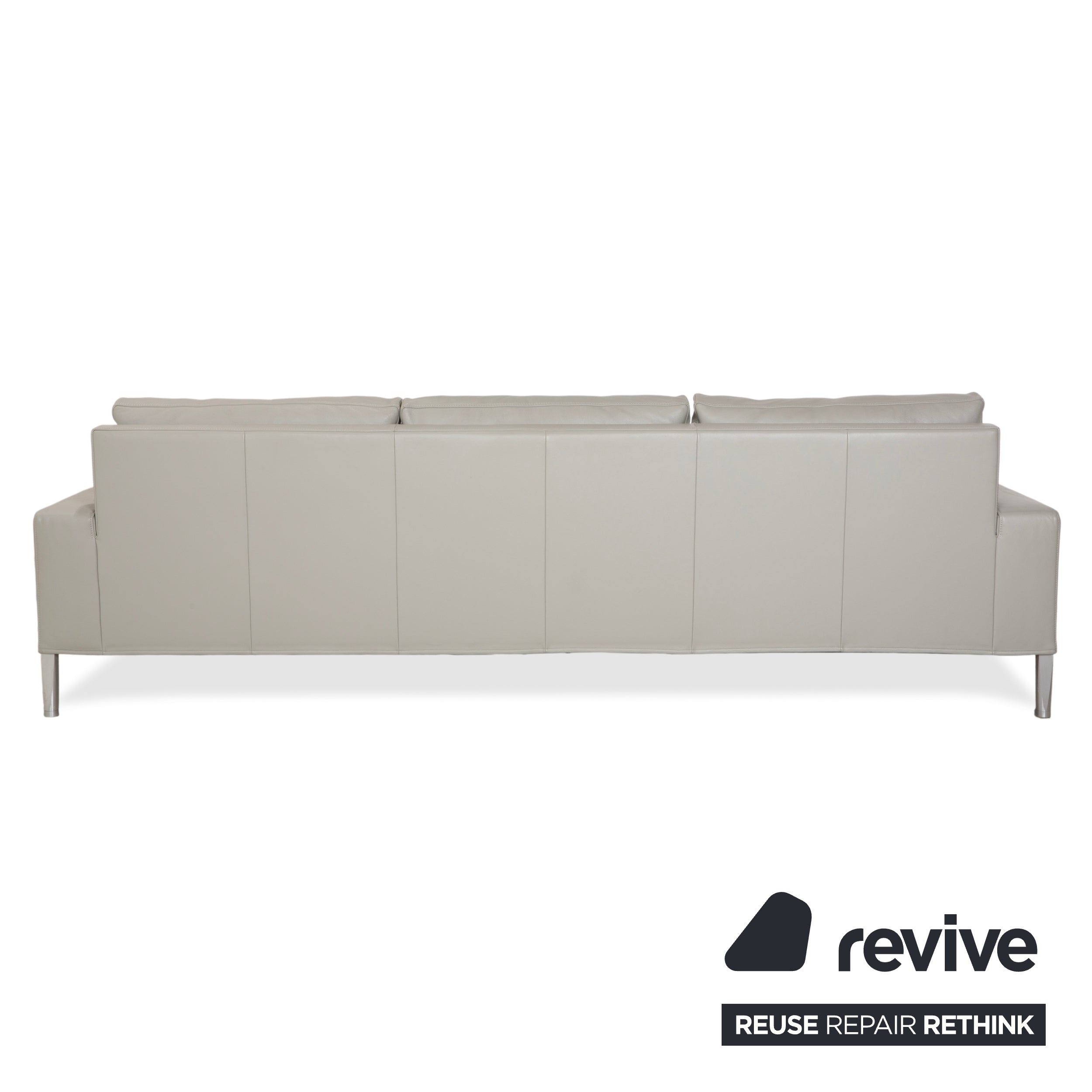 FSM Clarus Leather Three-Seater Grey Pebble Sofa Couch Manual Function