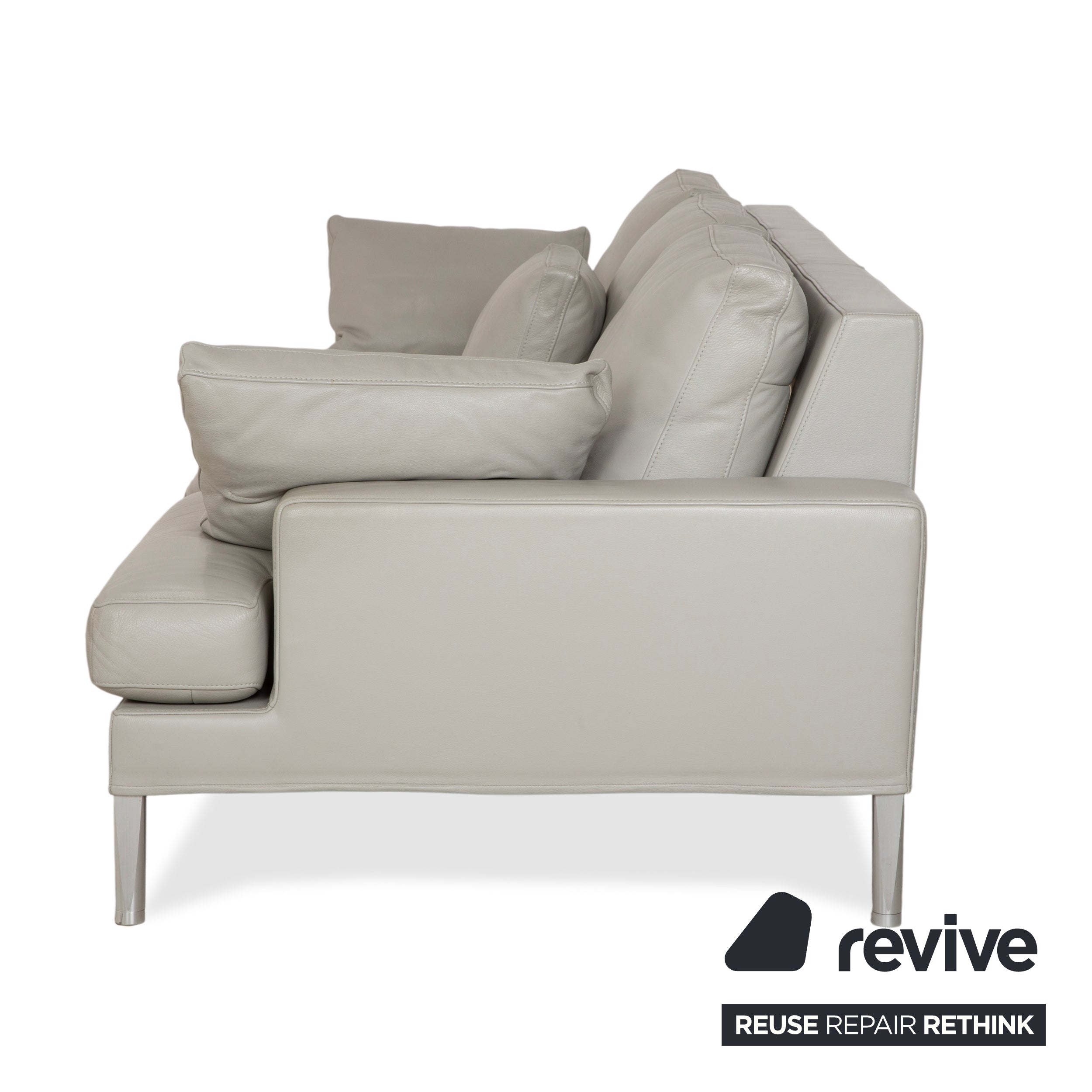 FSM Clarus Leather Three-Seater Grey Pebble Sofa Couch Manual Function