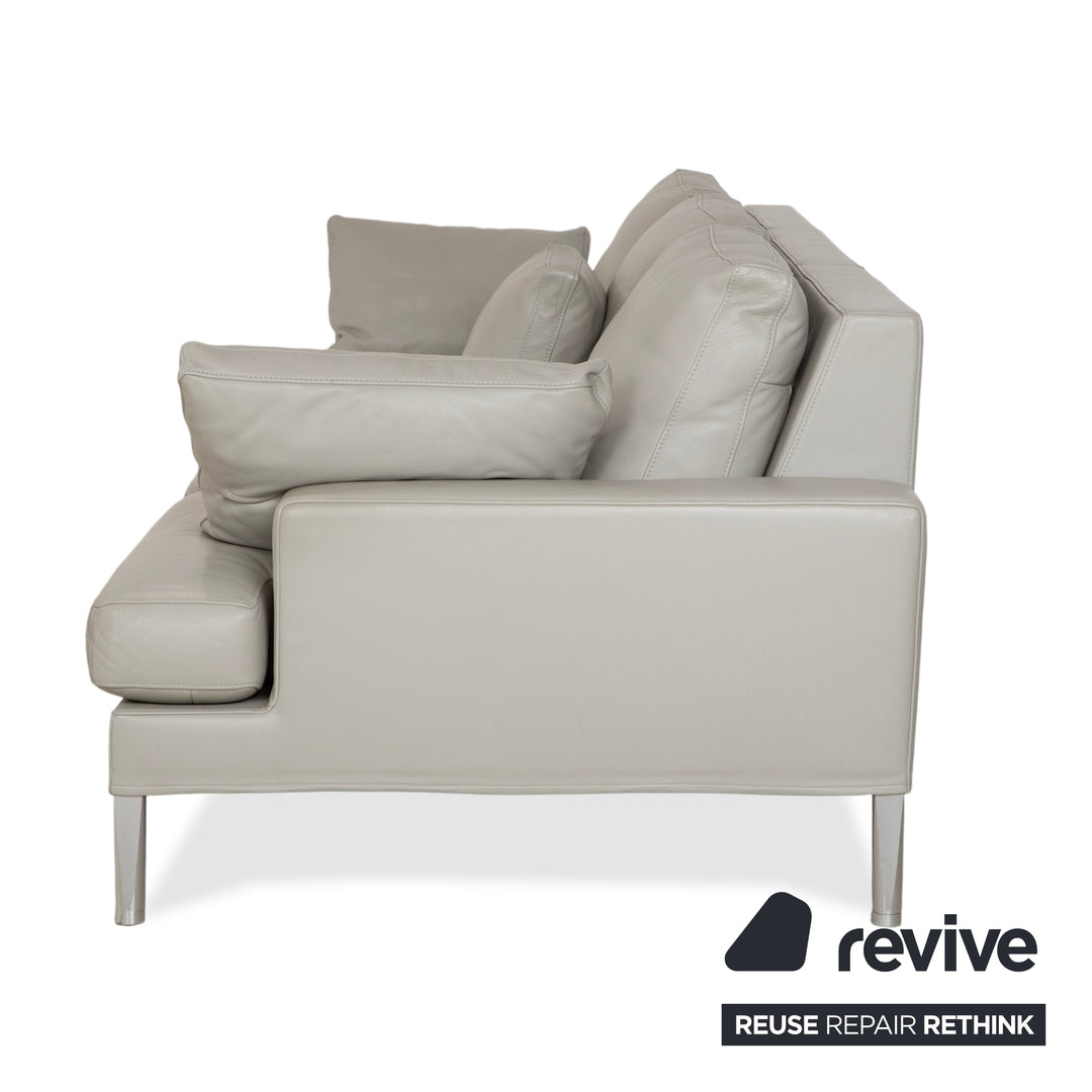 FSM Clarus Dreisitzer Leder Grau Hellgrau Sofa Couch manuelle Funktion