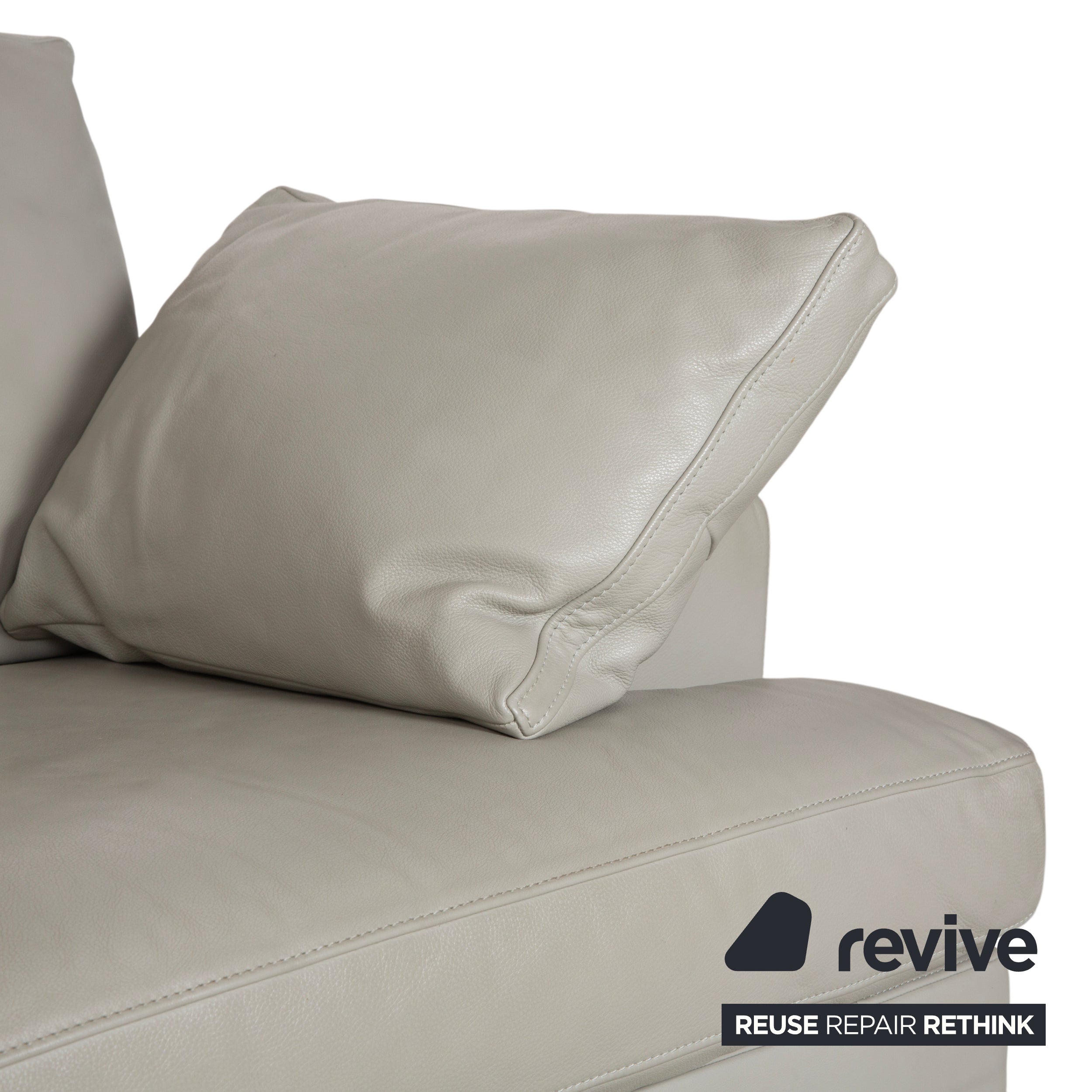 FSM Clarus Leather Three-Seater Grey Pebble Sofa Couch Manual Function