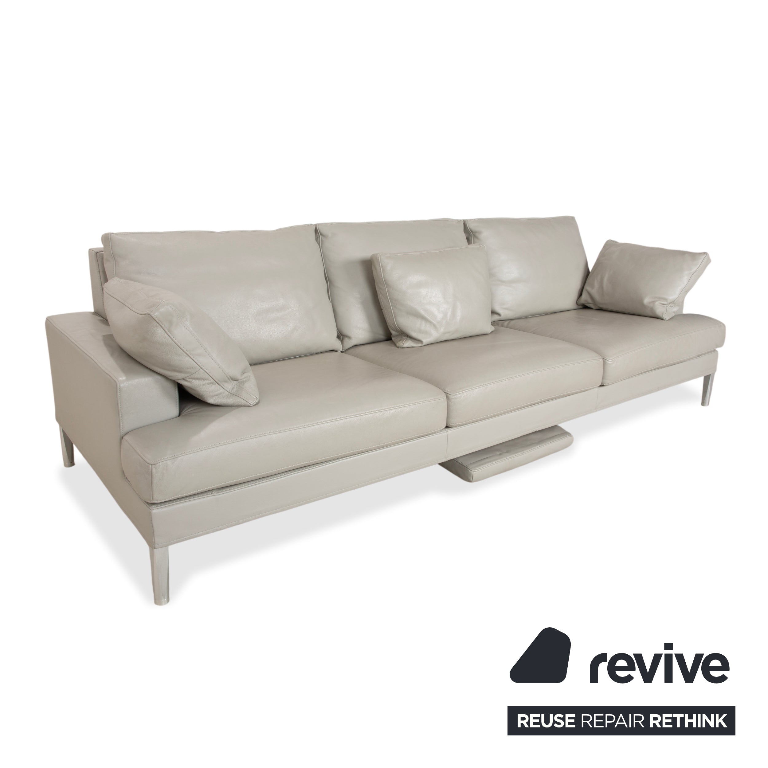 FSM Clarus Leather Three-Seater Grey Pebble Sofa Couch Manual Function