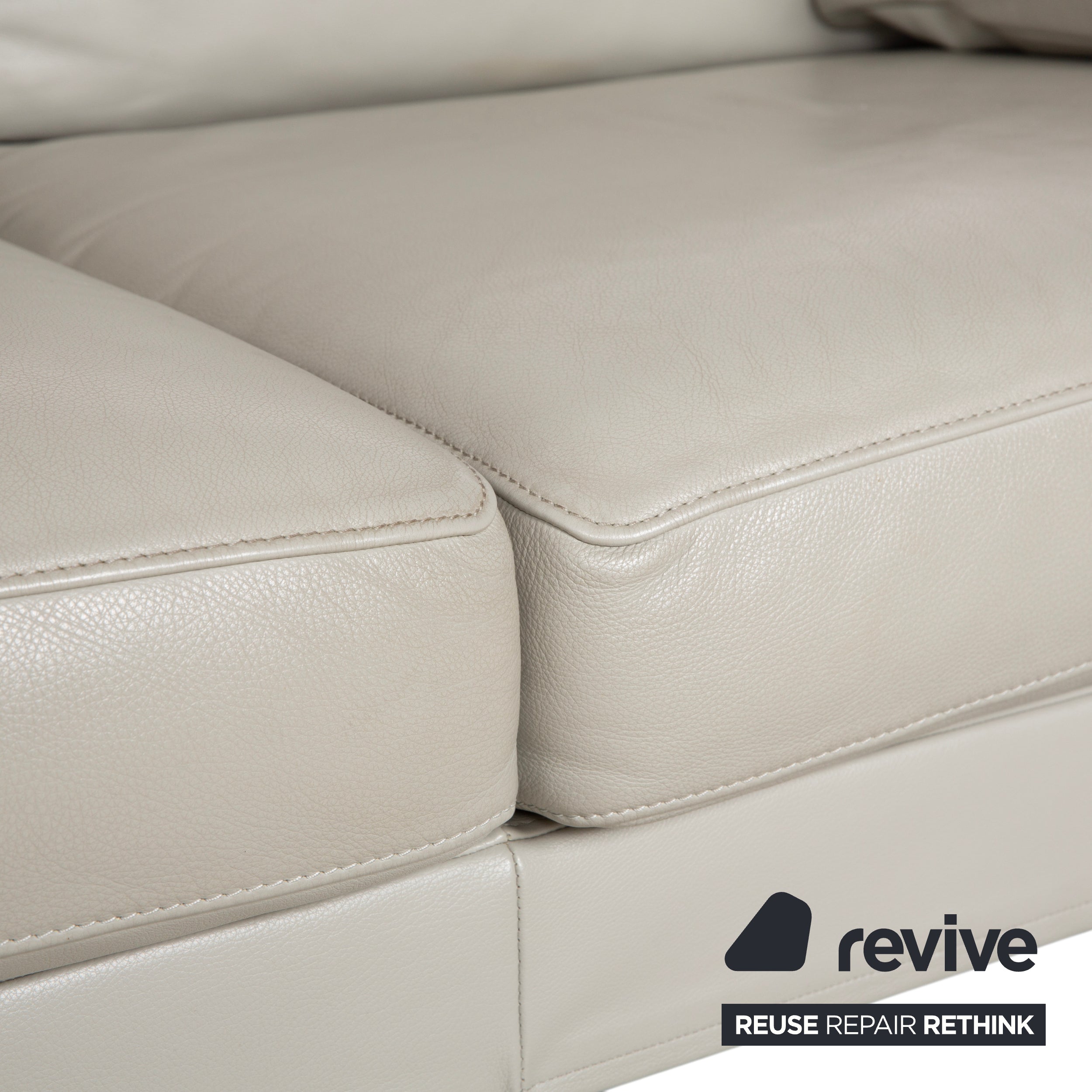 FSM Clarus Leather Three-Seater Grey Pebble Sofa Couch Manual Function