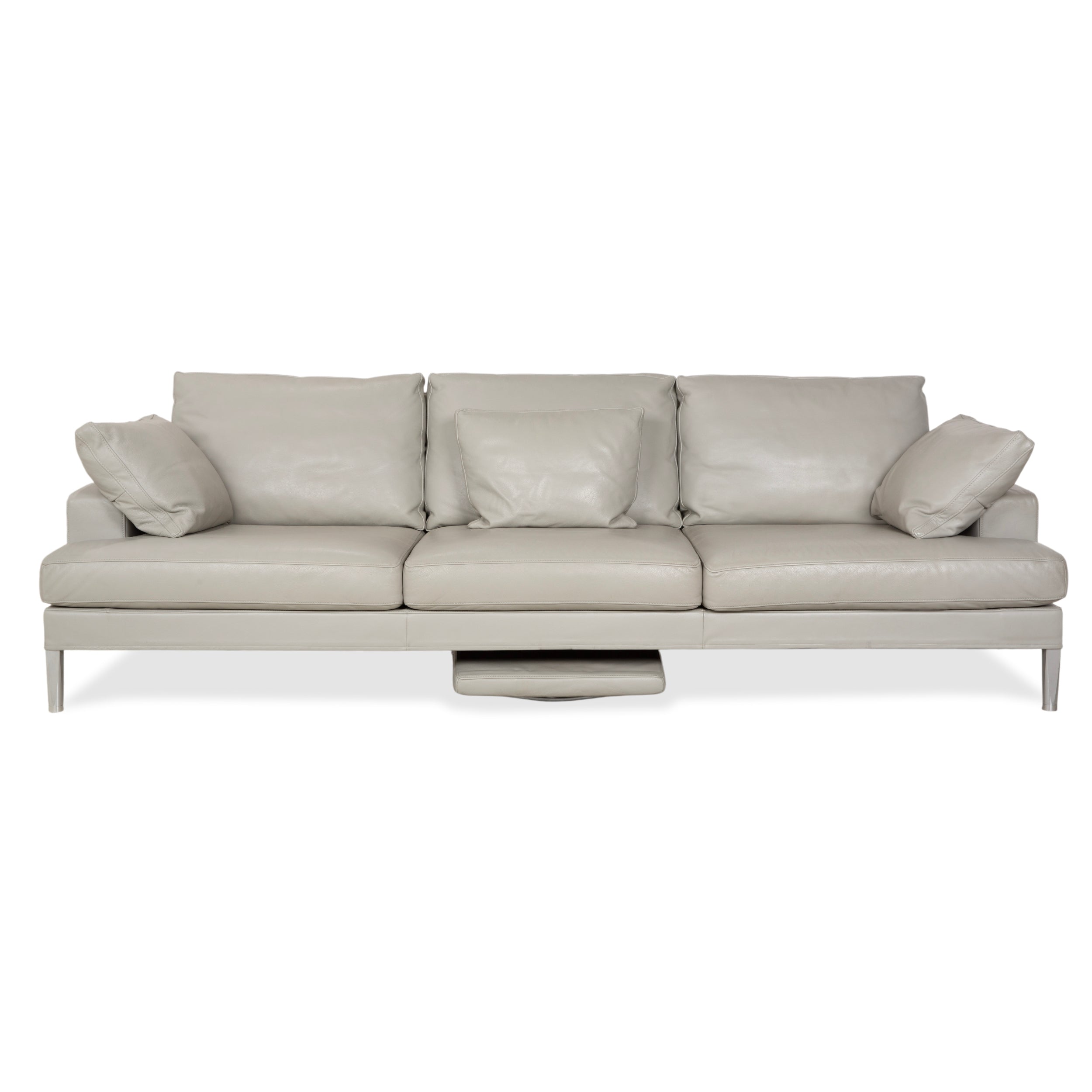 FSM Clarus Leather Three-Seater Grey Pebble Sofa Couch Manual Function