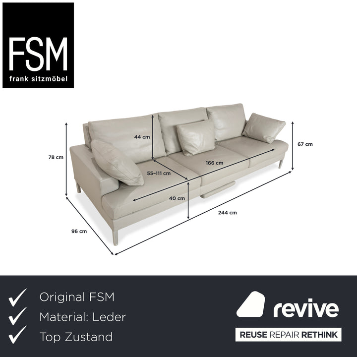 FSM Clarus Dreisitzer Leder Grau Hellgrau Sofa Couch manuelle Funktion