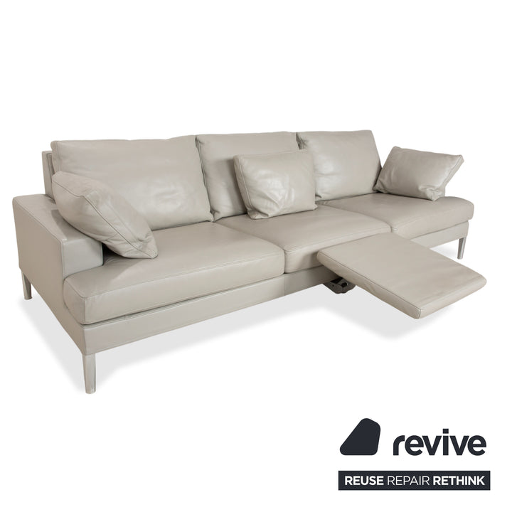 FSM Clarus Leather Three-Seater Ottoman Grey Pebble Sofa Couch Manual Function