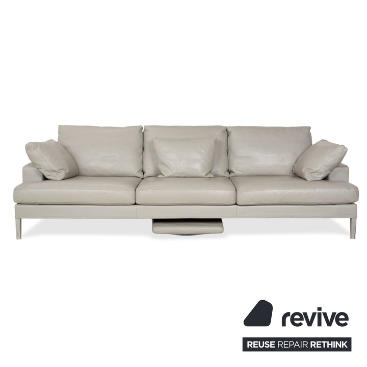 FSM Clarus Leather Three-Seater Ottoman Grey Pebble Sofa Couch Manual Function