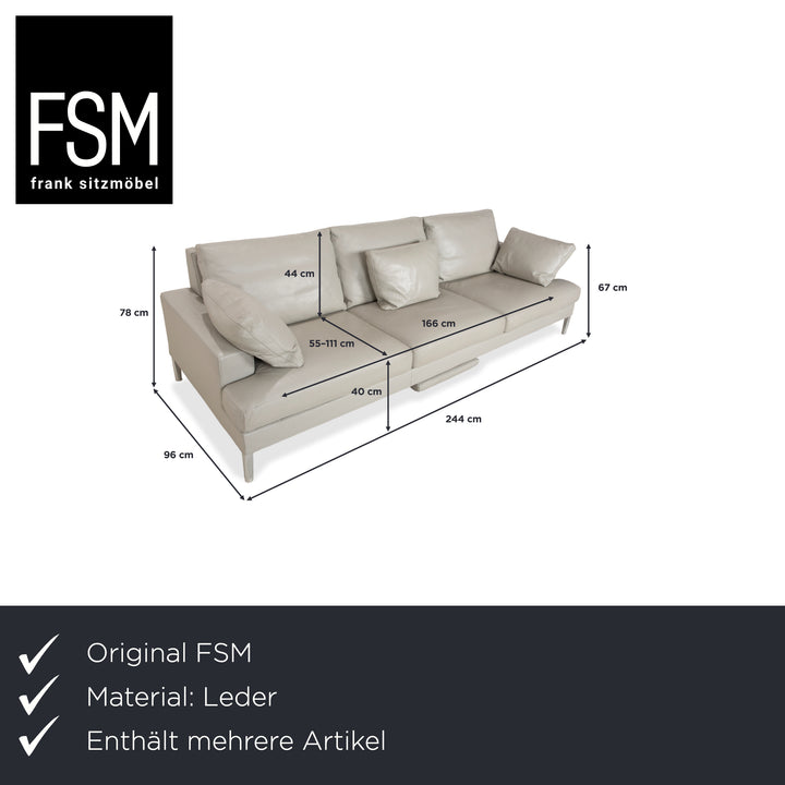 FSM Clarus Leather Three-Seater Ottoman Grey Pebble Sofa Couch Manual Function