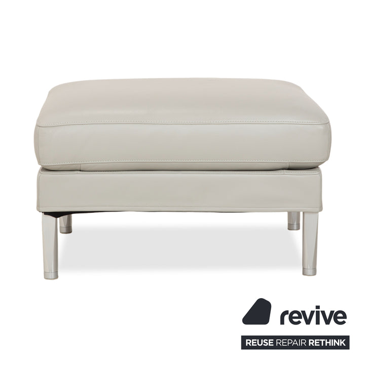 FSM Clarus Leather Three-Seater Ottoman Grey Pebble Sofa Couch Manual Function