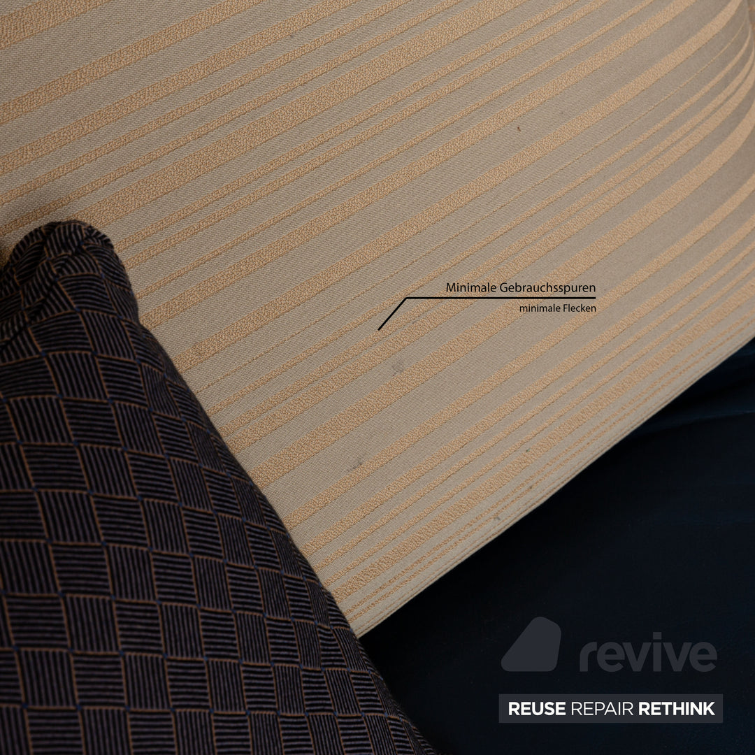 FSM Clarus Leather Three-Seater Armchair Stool Blue Brown Manual Function