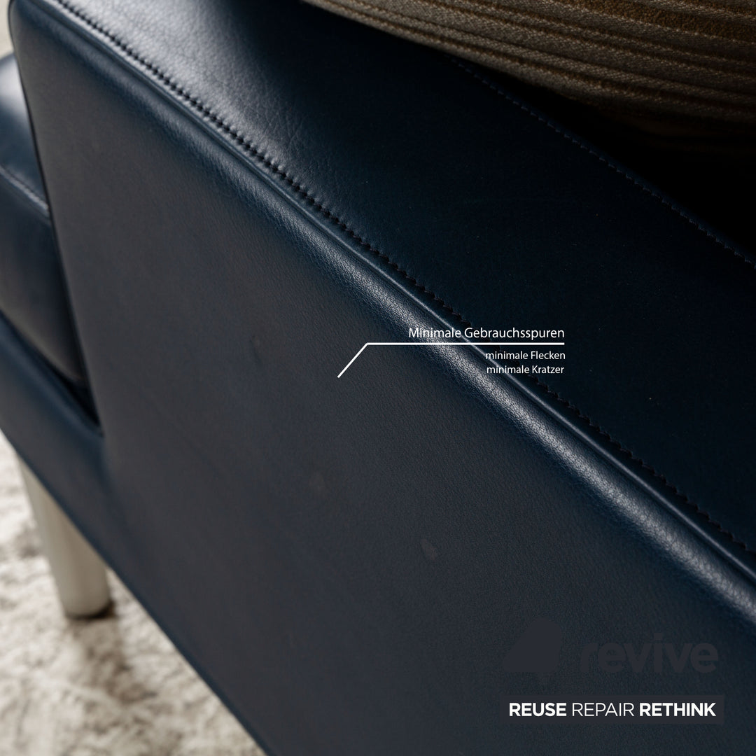 FSM Clarus Leather Three-Seater Armchair Stool Blue Brown Manual Function