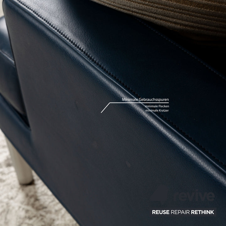 FSM Clarus Leather Three-Seater Armchair Stool Blue Brown Manual Function