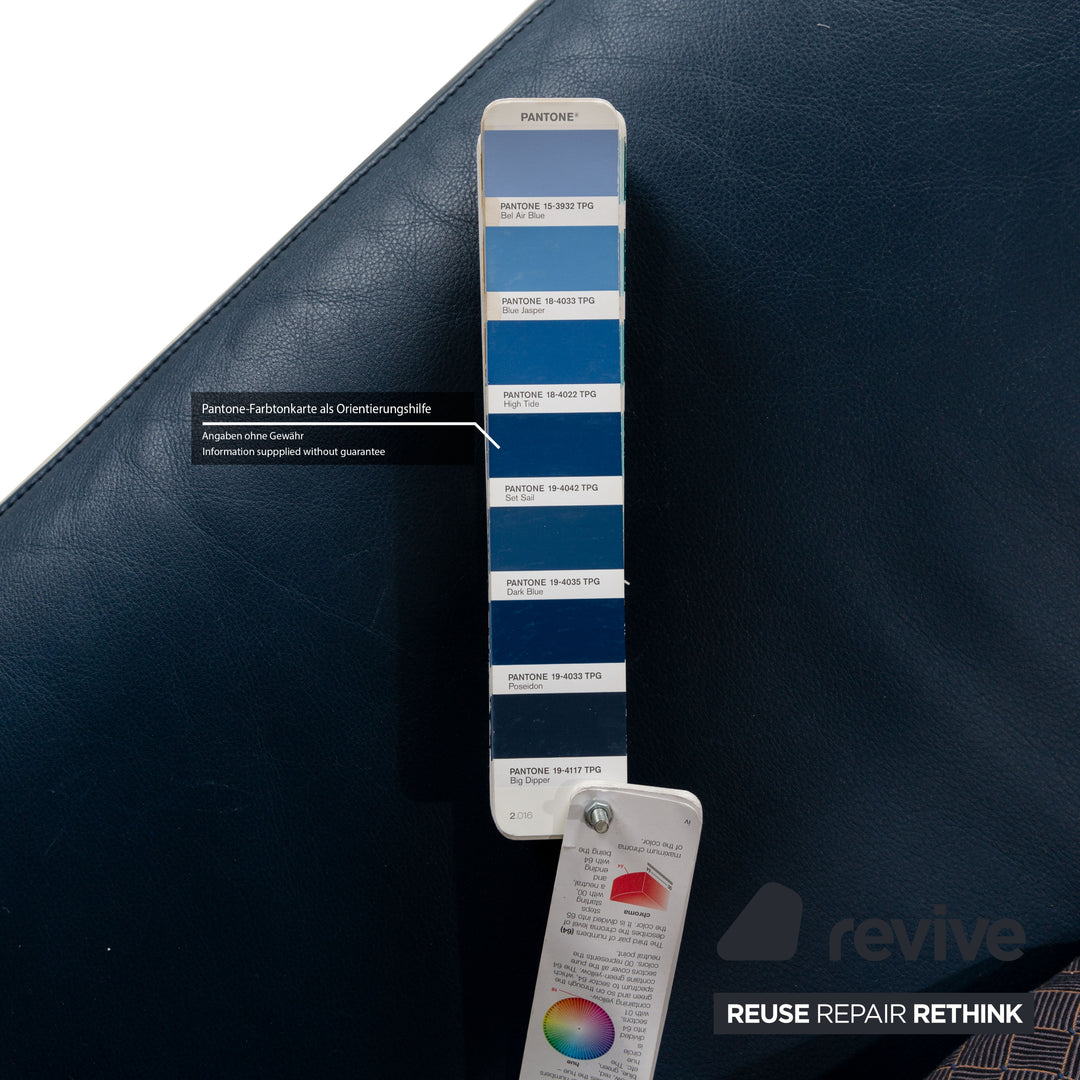 FSM Clarus Leather Three-Seater Armchair Stool Blue Brown Manual Function