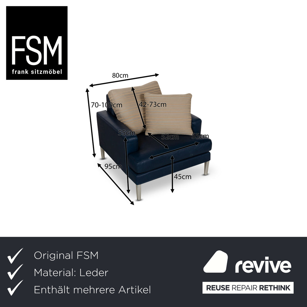 FSM Clarus Leather Three-Seater Armchair Stool Blue Brown Manual Function