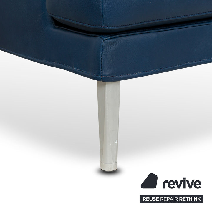 FSM Clarus Leather Three-Seater Armchair Stool Blue Brown Manual Function