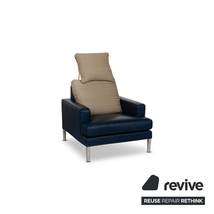 FSM Clarus Leather Three-Seater Armchair Stool Blue Brown Manual Function