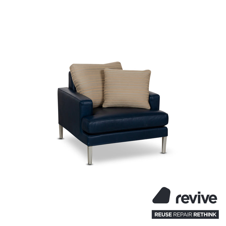 FSM Clarus Leather Three-Seater Armchair Stool Blue Brown Manual Function