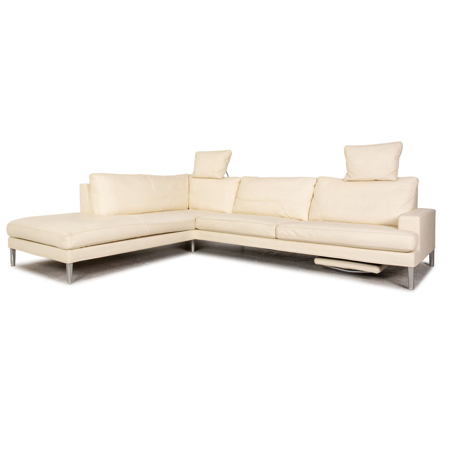 FSM Clarus Leder Ecksofa Creme Sofa Couch Funktion Recamiere links