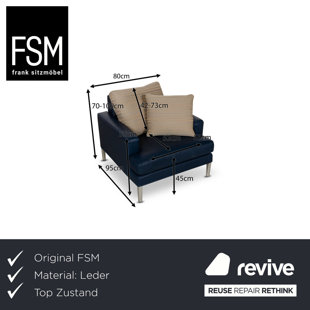 FSM Clarus Leather Armchair Blue Brown