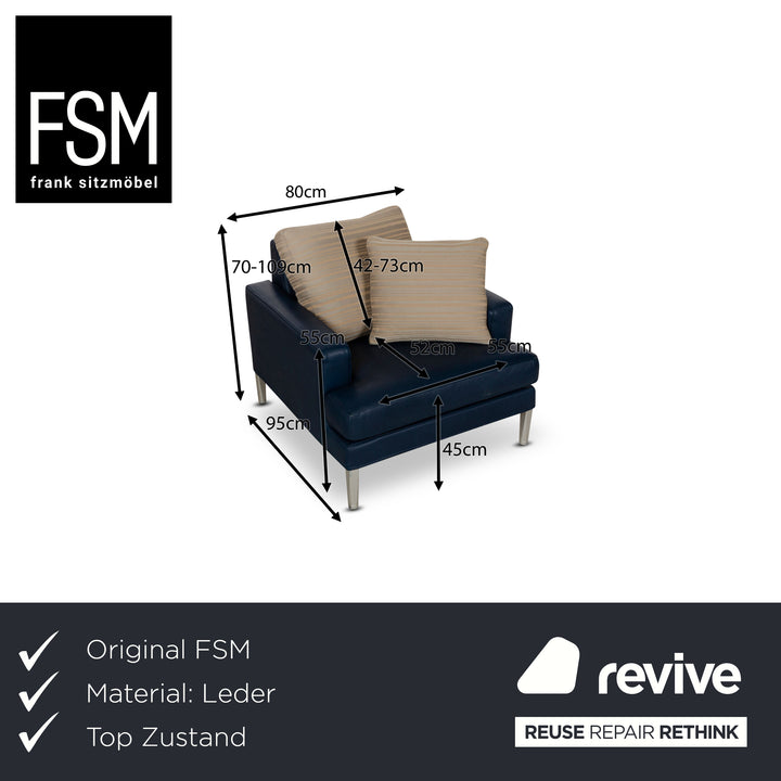FSM Clarus Leather Armchair Blue Brown