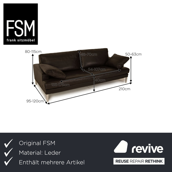 FSM Clarus Leder Sofa Garnitur Braun Dunkelbraun Dreisitzer Zweisitzer Couch
