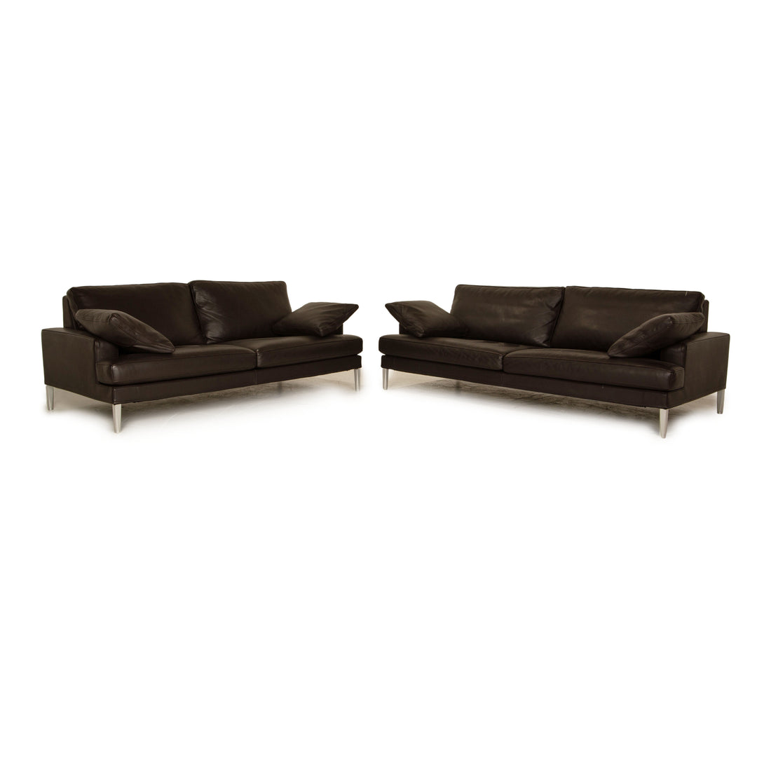 FSM Clarus Leder Sofa Garnitur Braun Dunkelbraun Dreisitzer Zweisitzer Couch