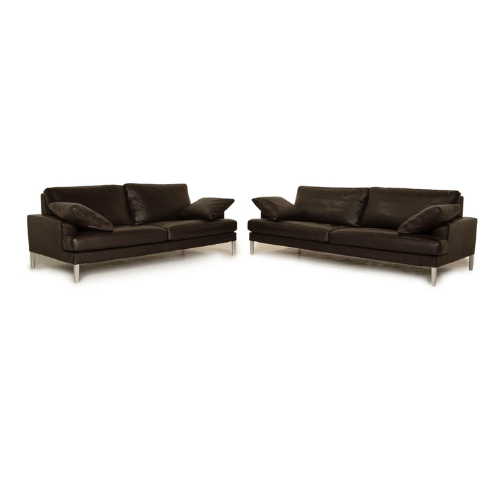 FSM Clarus Leder Sofa Garnitur Braun Dunkelbraun Dreisitzer Zweisitzer Couch