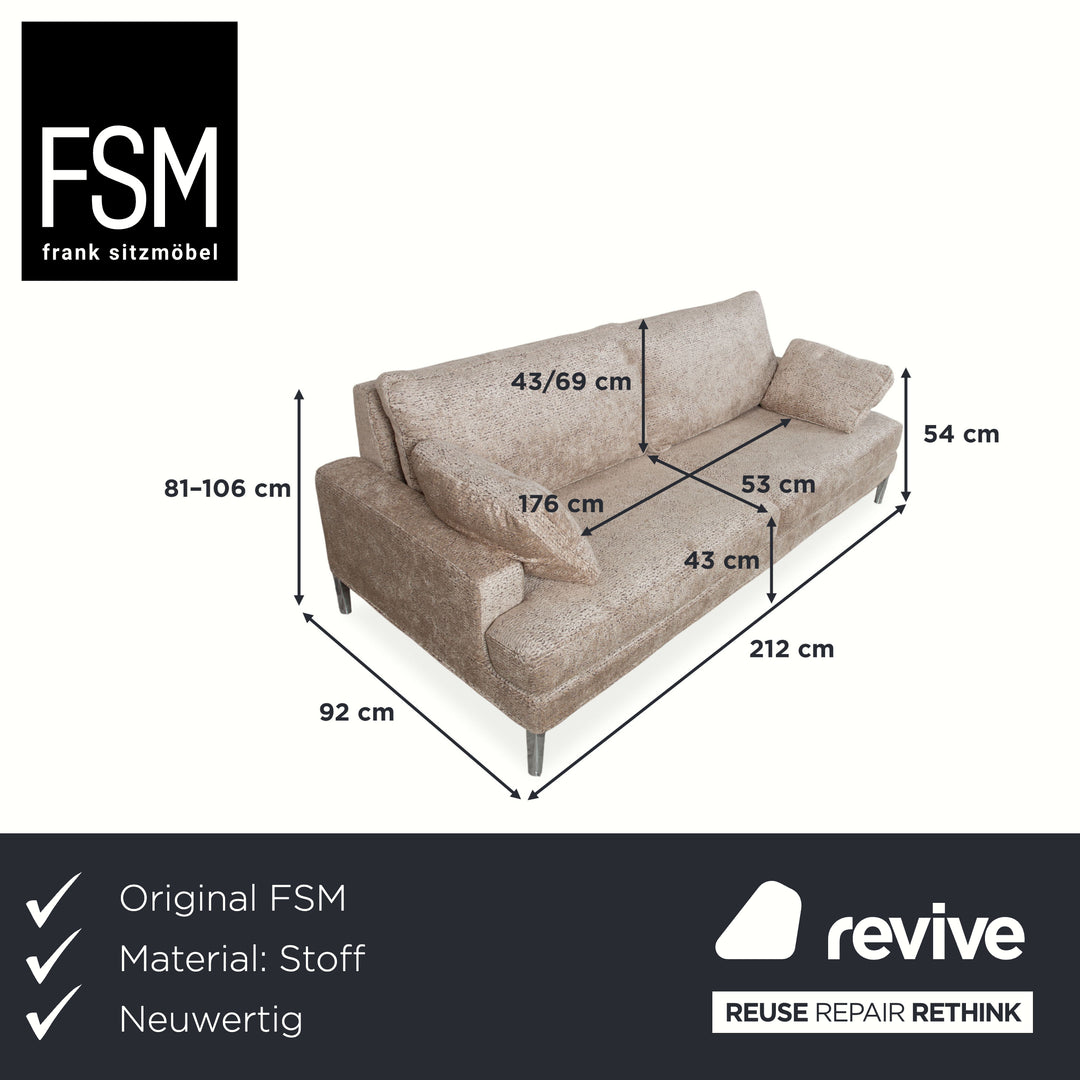 FSM Clarus Stoff Dreisitzer Grau Beige Meliert Sofa Couch manuelle Funktion