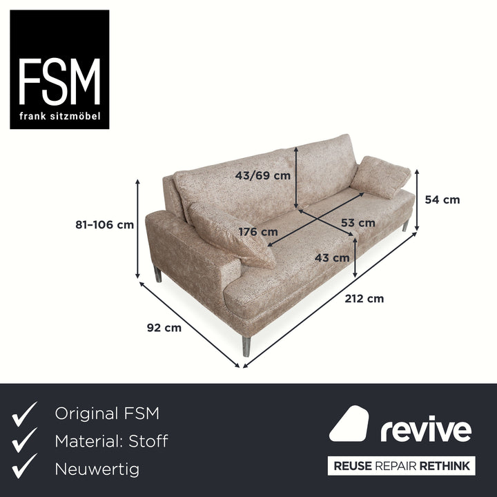 FSM Clarus Stoff Dreisitzer Grau Beige Meliert Sofa Couch manuelle Funktion