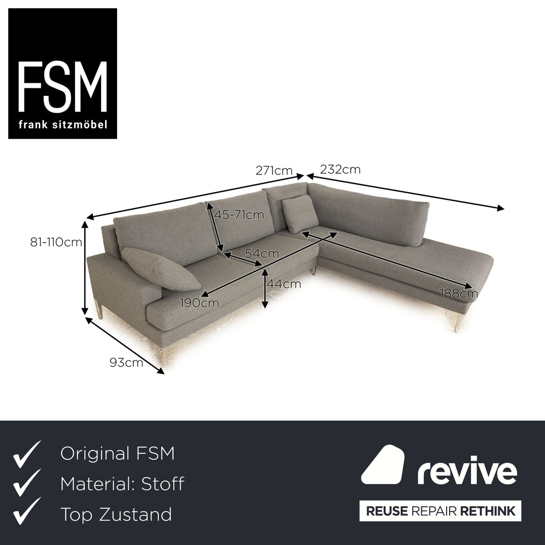 FSM Clarus Stoff Ecksofa Grau Sofa Couch Manuelle Funktion Recamiere Rechts