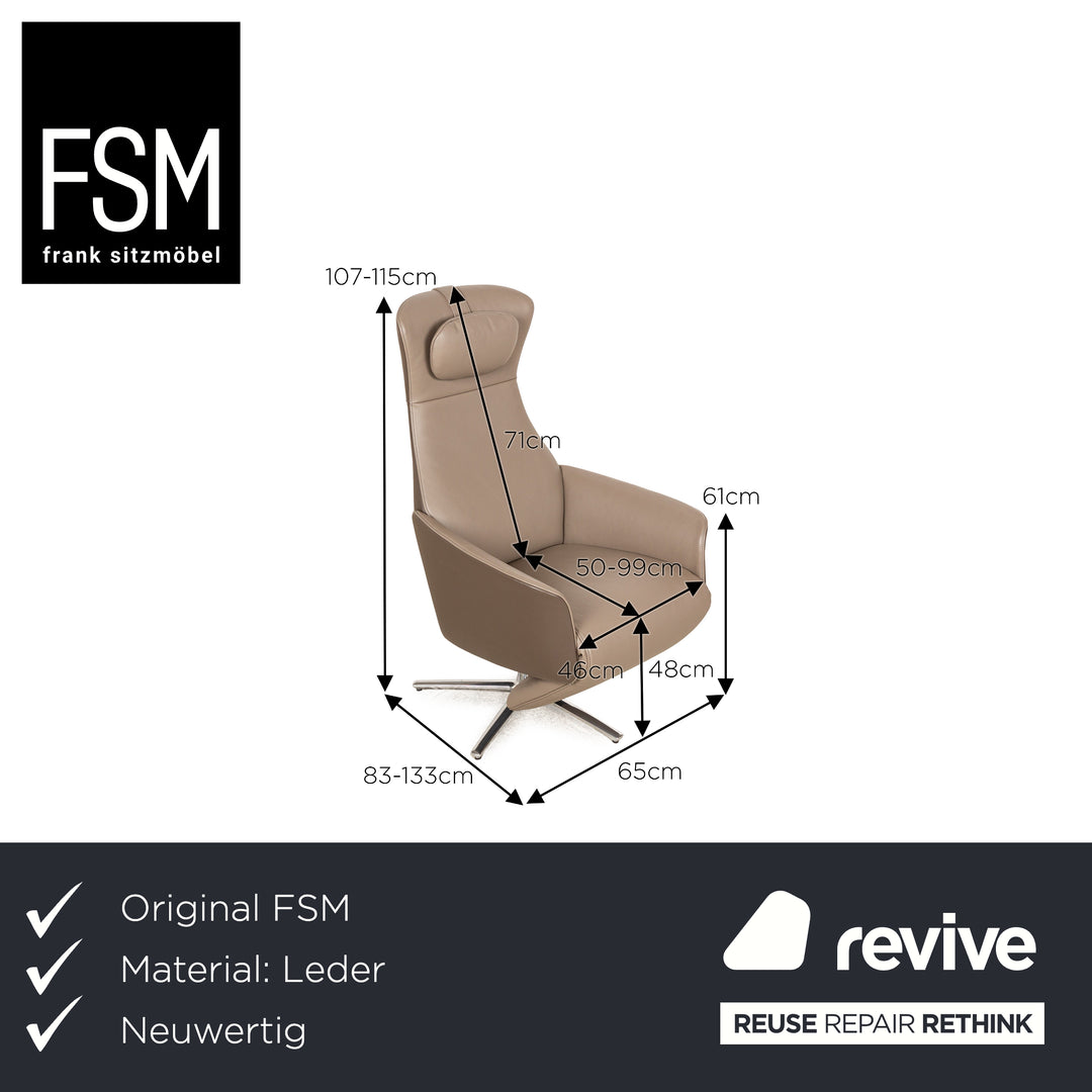 FSM Cleo (FM 0330) Leather Armchair Taupe Grey Brown Relaxing Chair Manual Function