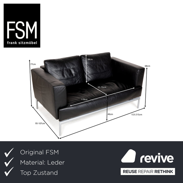 FSM Easy FSM Leder Zweisitzer Schwarz manuelle Funktion Sofa Couch