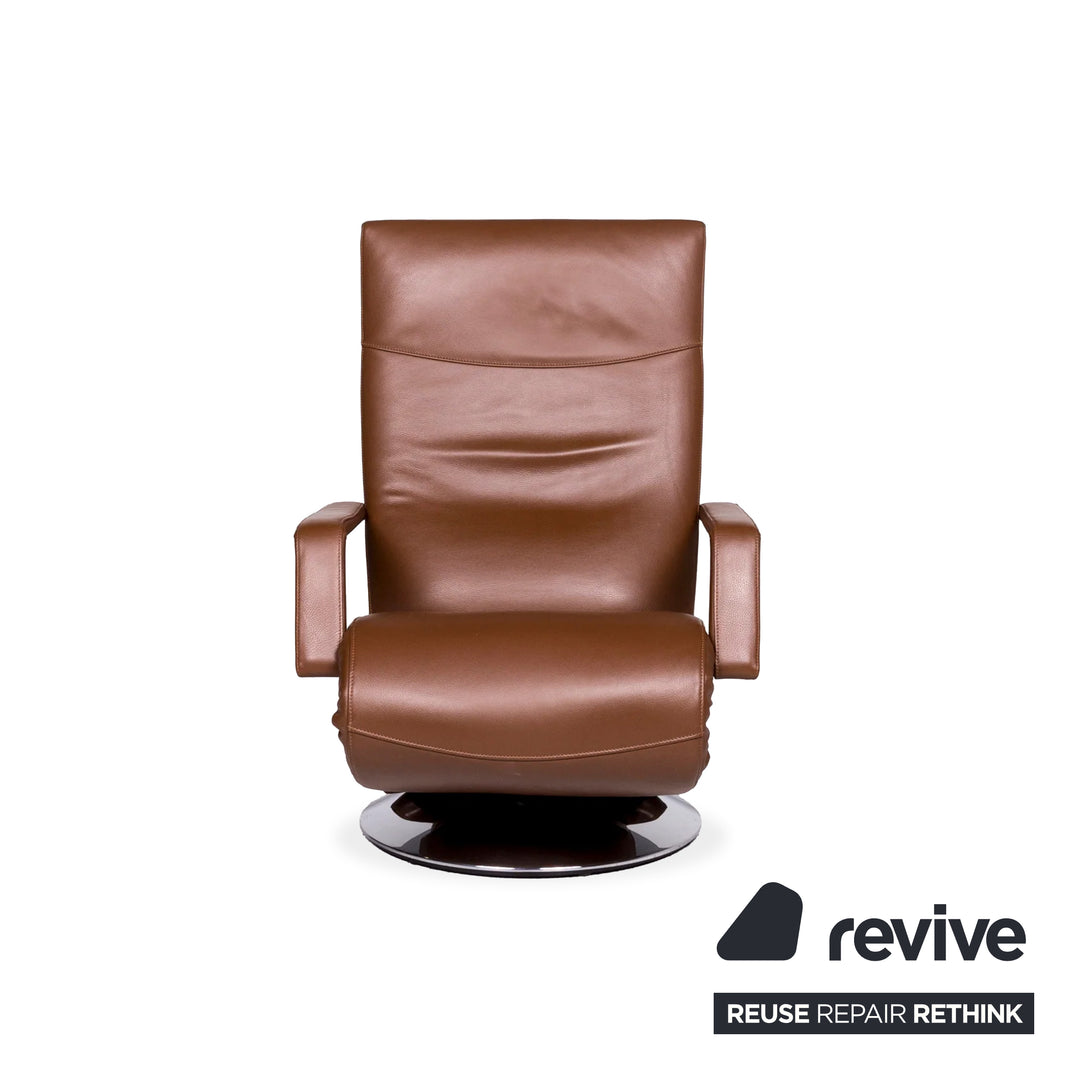 FSM Evolo Leather Armchair Brown Chrome Electric Recliner
