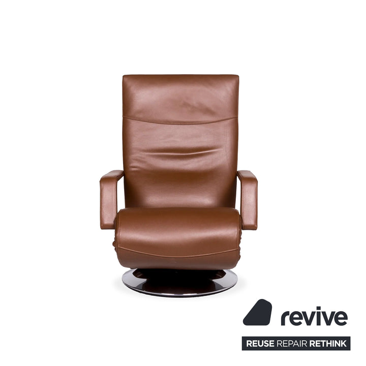 FSM Evolo Leather Armchair Brown Chrome Electric Recliner